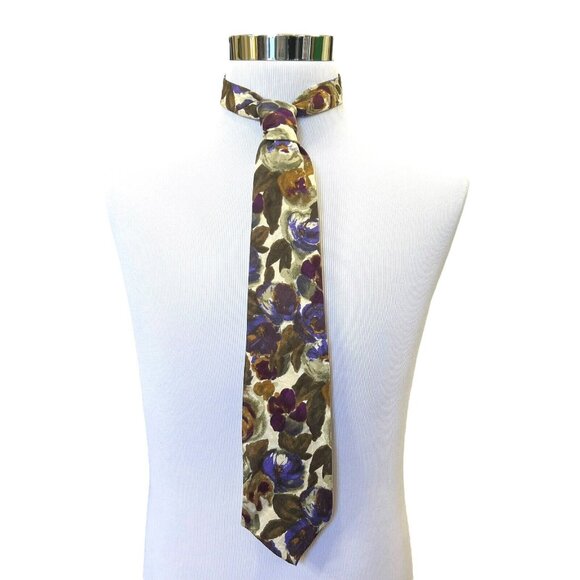 John Clarendon Men's Necktie Multicolor Geometric Pattern Silk 55" x 3.75" - Picture 1 of 6
